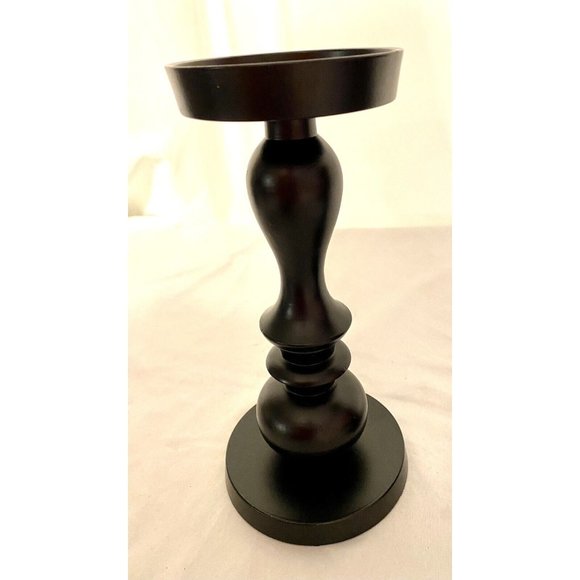 Vintage 9”x4” Wooden Candlestick Pair and Four Photo Glass Coasters in Holder - Picture 4 of 6